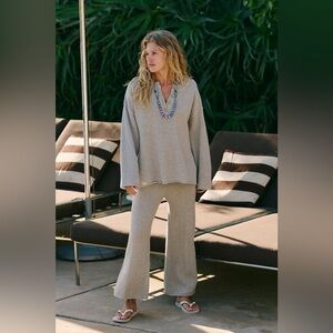 Free People beach Hailee Sweater knit Set gray Large long sleeve sweater pants